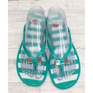 Coach Landon Jelly Sandals Logo Thong Beach Green Jade White Shoes Size 10